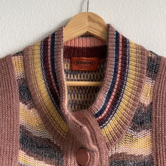 Missoni Sleeveless Striped Dusty Pink Wool Cardigan - Picture 4 of 14